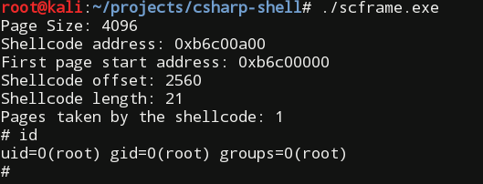 Shellcode running output