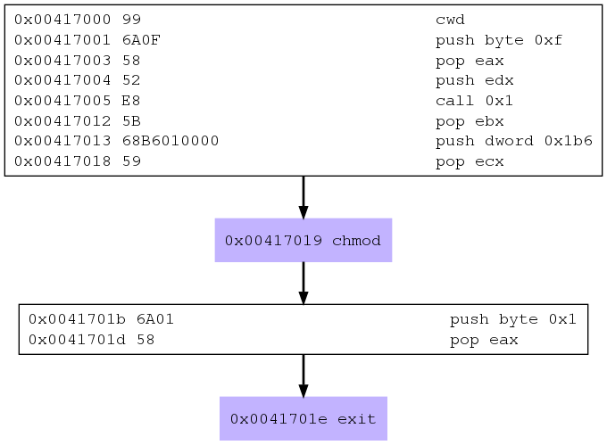 Chmod shellcode call graph