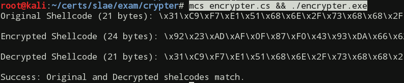 Running shellcode encrypter